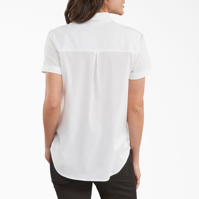 White Dickies Button-Up Women's Shirt | 381-LVFBDQ