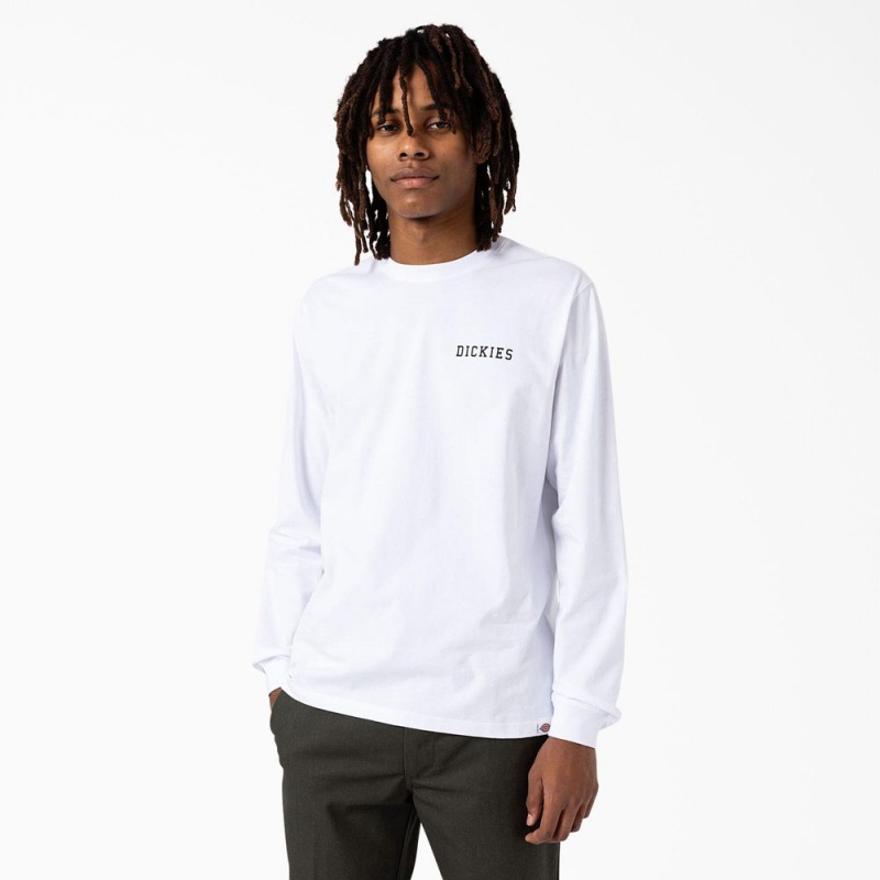 White Dickies Cleveland Long Sleeve Men's T-Shirt | 923-VGLBRX