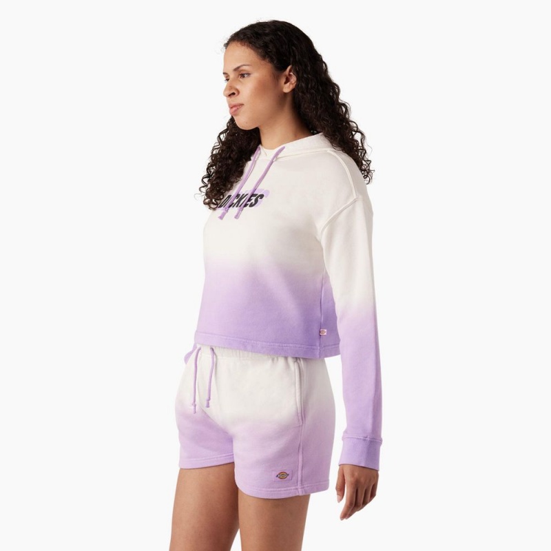 White Dickies Cropped Ombre Women's Hoodie | 942-FKQONB