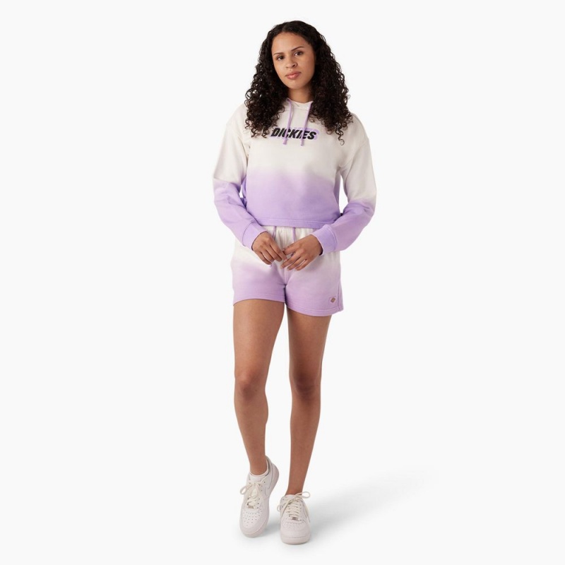 White Dickies Cropped Ombre Women's Hoodie | 942-FKQONB