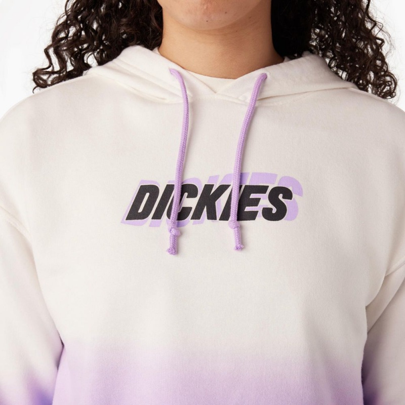 White Dickies Cropped Ombre Women's Hoodie | 942-FKQONB