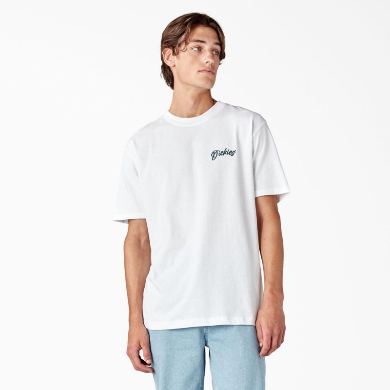 White Dickies Dighton Graphic Men's T-Shirt | 058-COKYUW