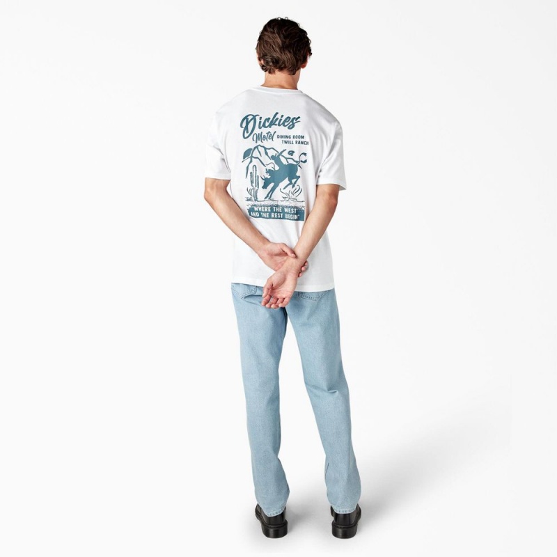 White Dickies Dighton Graphic Men's T-Shirt | 058-COKYUW