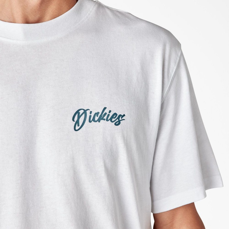 White Dickies Dighton Graphic Men's T-Shirt | 058-COKYUW