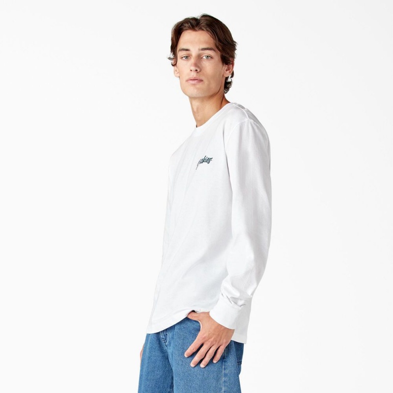 White Dickies Dighton Long Sleeve Graphic Men's T-Shirt | 852-LQOMAP