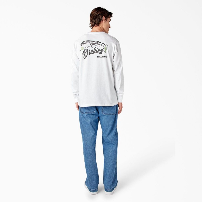 White Dickies Dighton Long Sleeve Graphic Men's T-Shirt | 852-LQOMAP