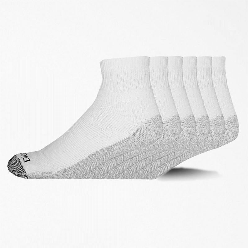 White Dickies Dri-Tech Quarter 6-Pack Men\'s Socks | 895-TFNSJK