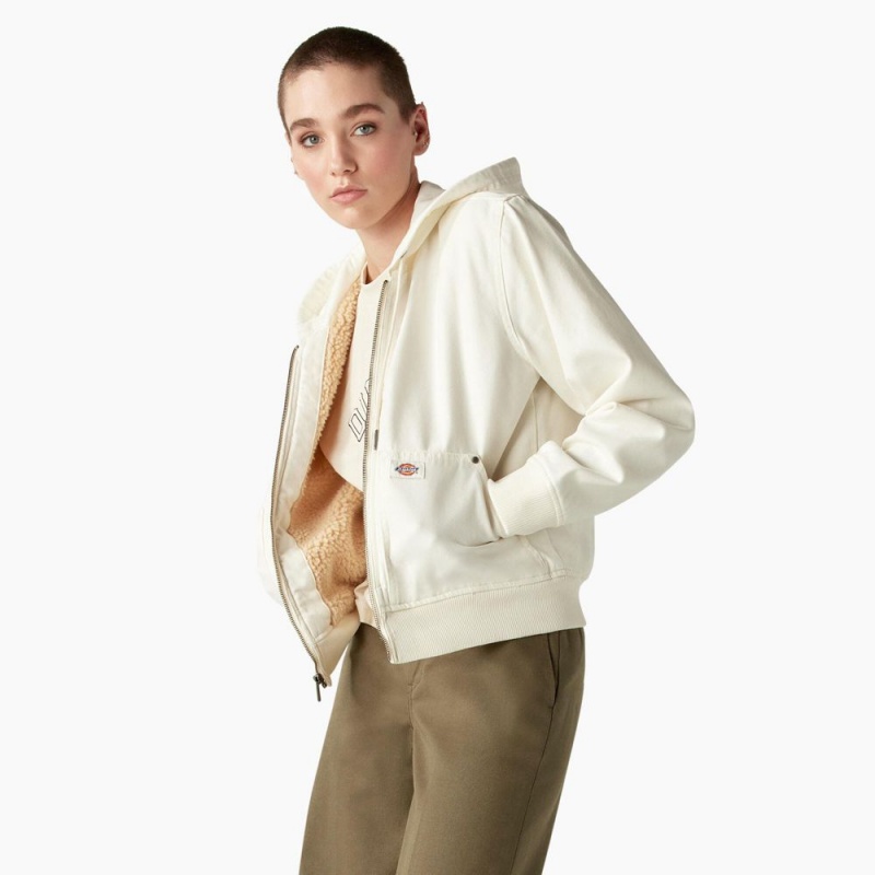 White Dickies Duck Canvas Fleece Lined Women's Jacket | 039-CDIOTJ