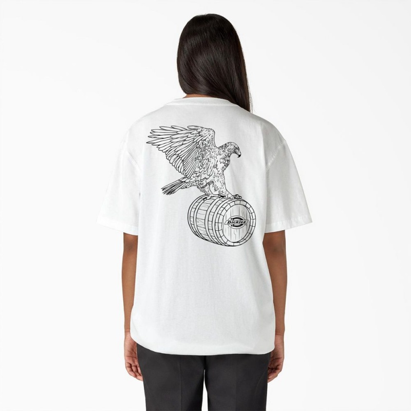 White Dickies Eagle Barrel Heavyweight Women's T-Shirt | 516-RLKSGF