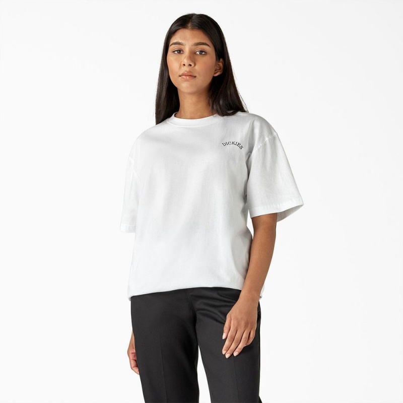 White Dickies Eagle Barrel Heavyweight Women's T-Shirt | 516-RLKSGF