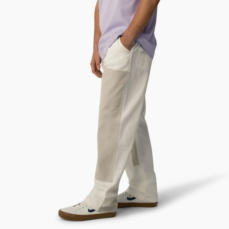 White Dickies Eddyville Relaxed Fit Double Knee Men's Pants | 961-ONMDUA