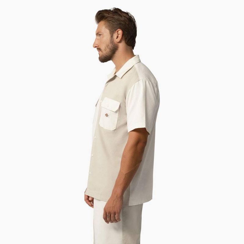 White Dickies Eddyville Short Sleeve Men's Work Shirts | 051-VZNOFY