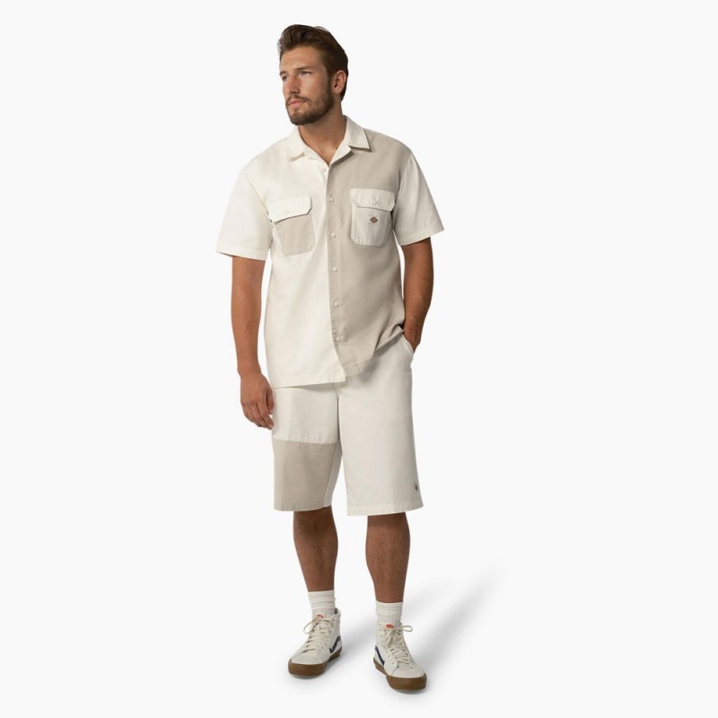 White Dickies Eddyville Short Sleeve Men's Work Shirts | 051-VZNOFY