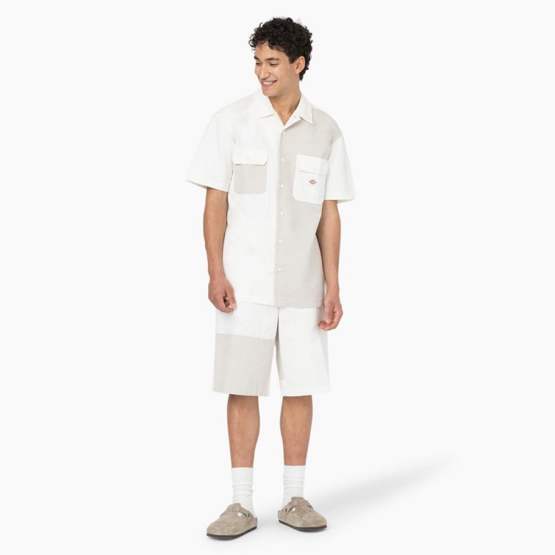 White Dickies Eddyville Short Sleeve Men's Work Shirts | 051-VZNOFY