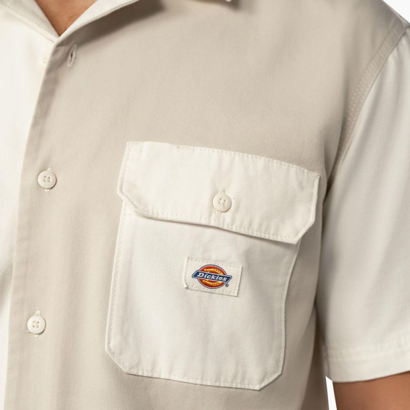 White Dickies Eddyville Short Sleeve Men's Work Shirts | 051-VZNOFY