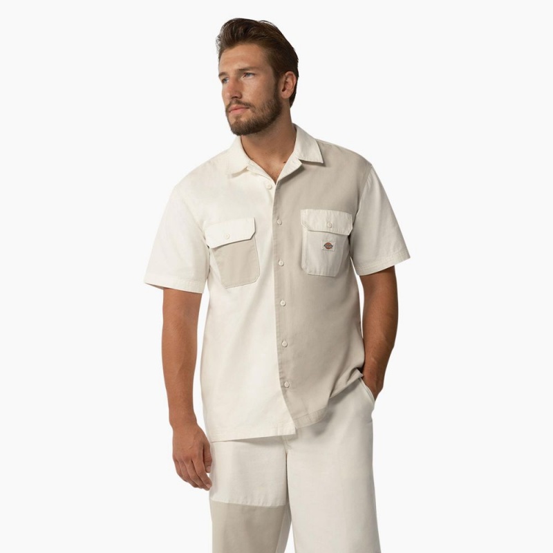 White Dickies Eddyville Short Sleeve Men\'s Work Shirts | 051-VZNOFY