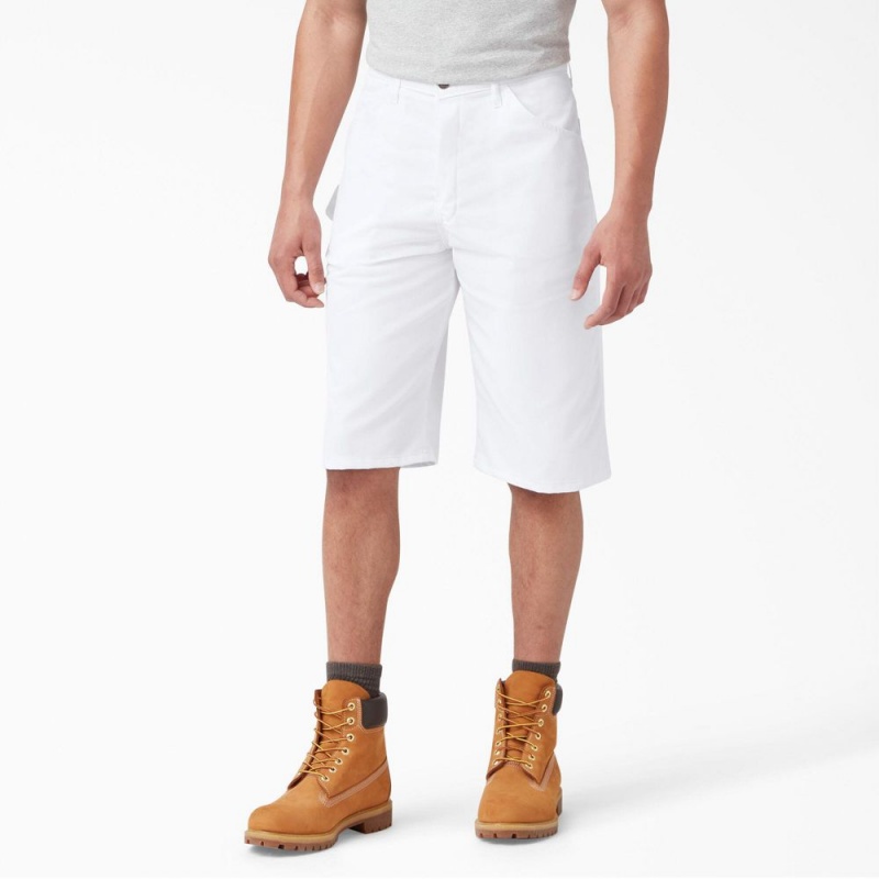 White Dickies FLEX Relaxed Fit Utility Painter\'s Men\'s Shorts | 176-UKYXVP