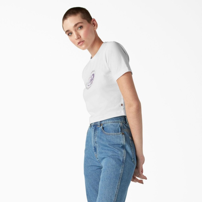 White Dickies Garden Plain Cropped Women's T-Shirt | 582-XTIHLG