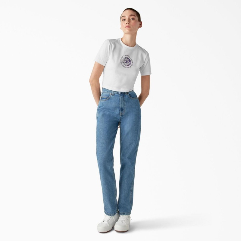 White Dickies Garden Plain Cropped Women's T-Shirt | 582-XTIHLG