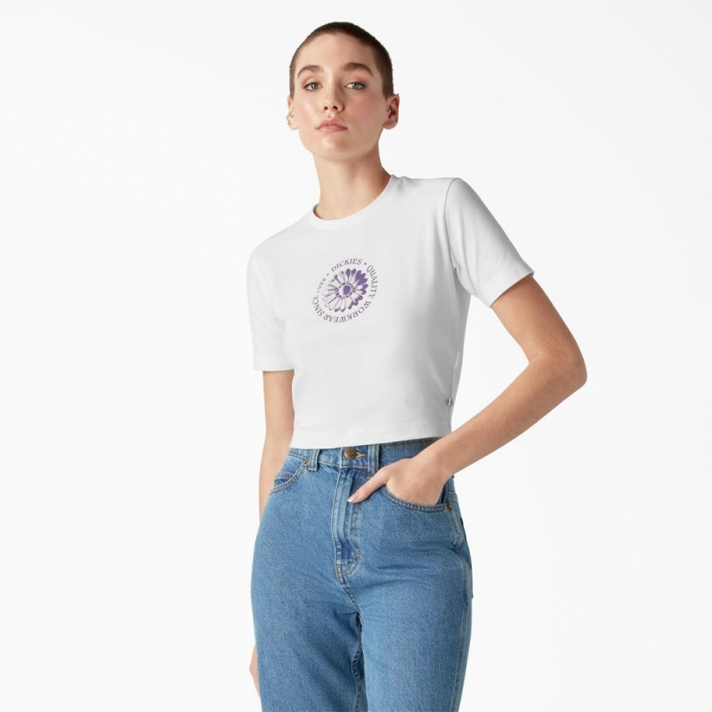 White Dickies Garden Plain Cropped Women\'s T-Shirt | 582-XTIHLG