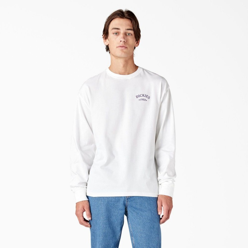 White Dickies Garden Plain Graphic Long Sleeve Men's T-Shirt | 506-WRLOSZ