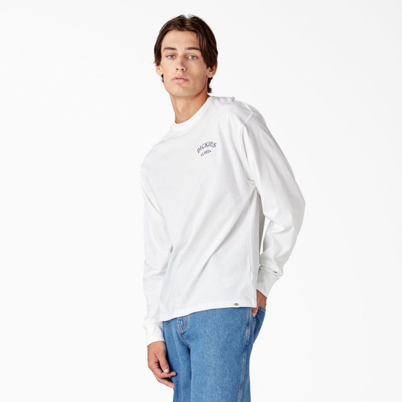 White Dickies Garden Plain Graphic Long Sleeve Men's T-Shirt | 506-WRLOSZ