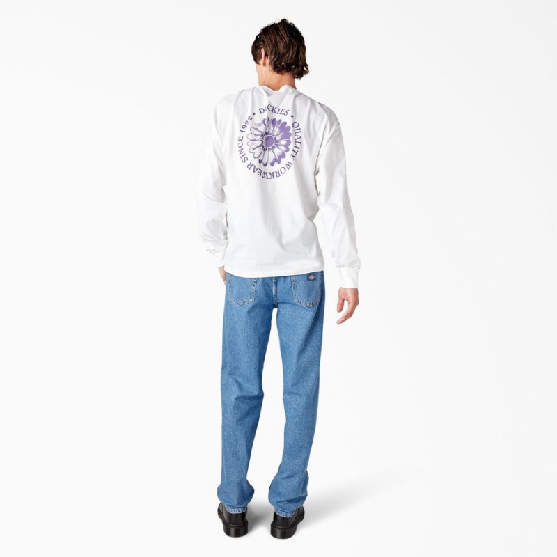 White Dickies Garden Plain Graphic Long Sleeve Men's T-Shirt | 506-WRLOSZ