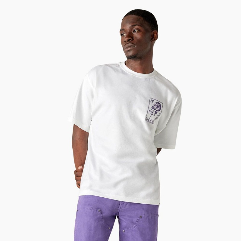 White Dickies Garden Plain Graphic Men's T-Shirt | 793-USMXJN