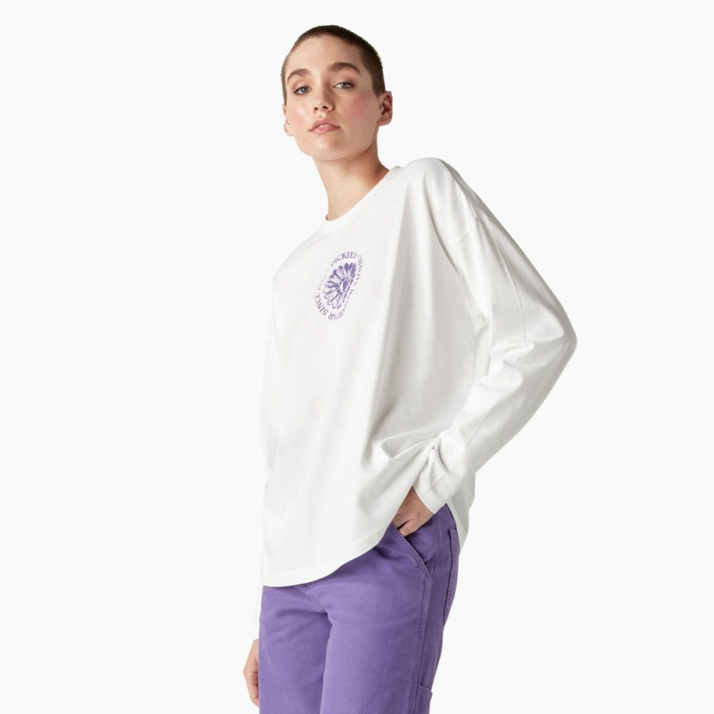 White Dickies Garden Plain Long Sleeve Women's T-Shirt | 279-EJYWUK