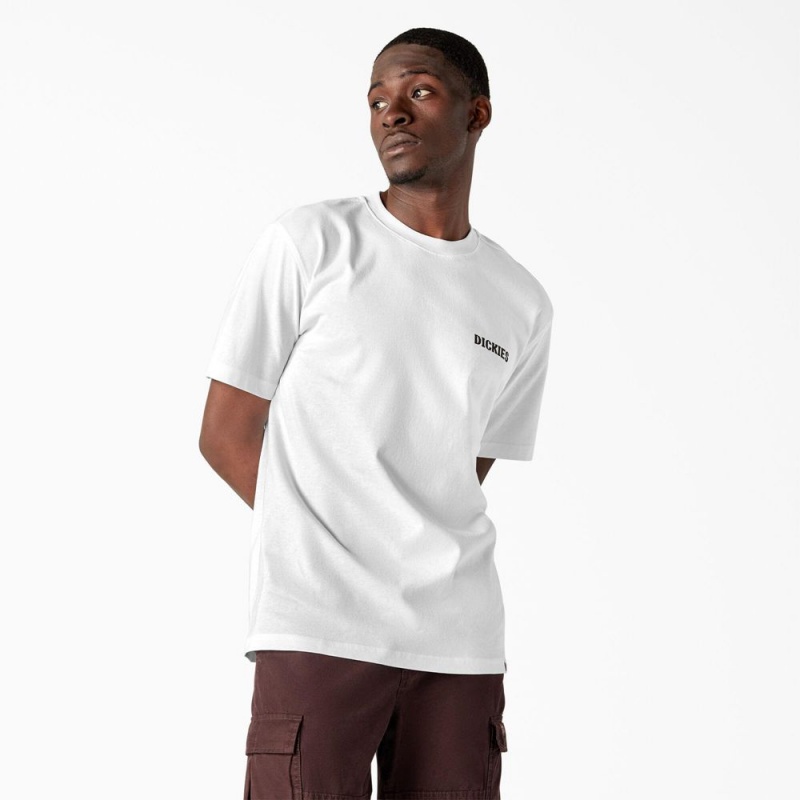 White Dickies Hays Graphic Men's T-Shirt | 975-ARELVF