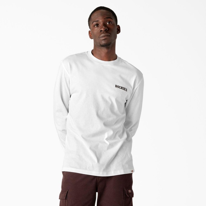 White Dickies Hays Long Sleeve Graphic Men's T-Shirt | 875-AIELYS