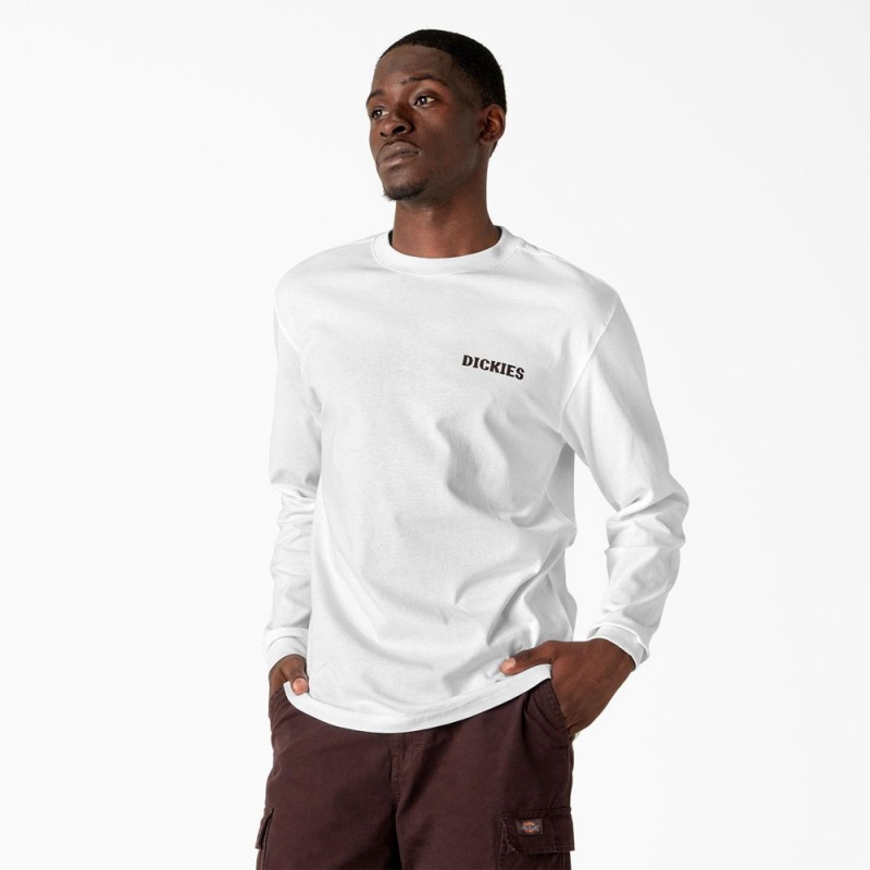 White Dickies Hays Long Sleeve Graphic Men's T-Shirt | 875-AIELYS