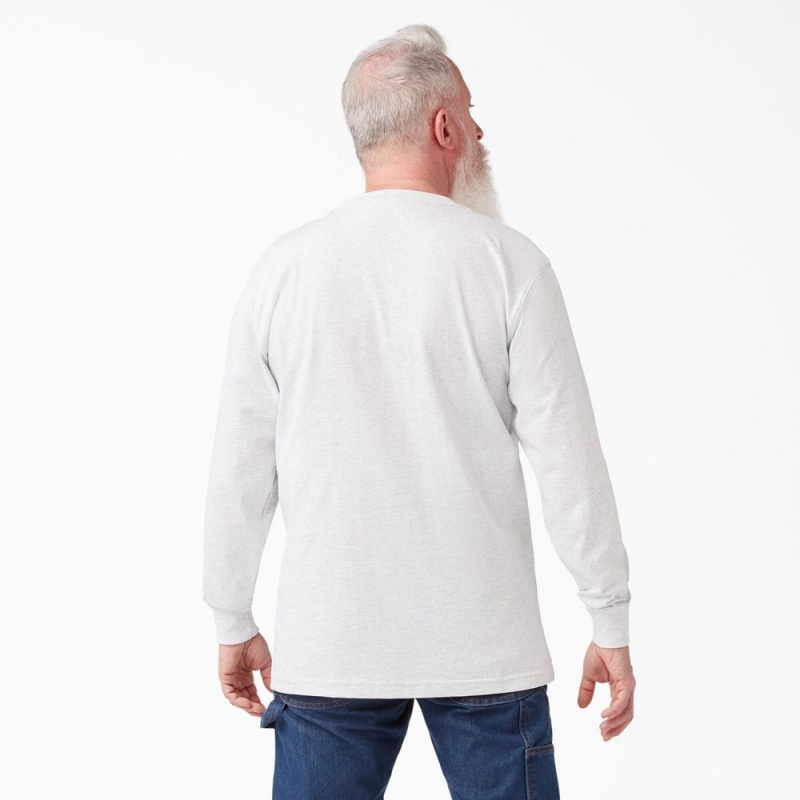 White Dickies Heavyweight Long Sleeve Pocket Men's T-Shirt | 431-IRSXYQ