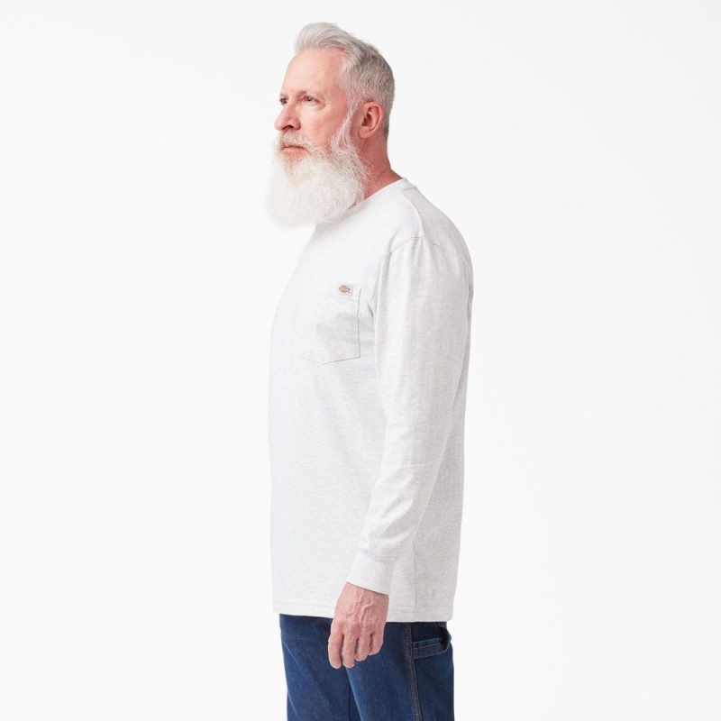 White Dickies Heavyweight Long Sleeve Pocket Men's T-Shirt | 431-IRSXYQ