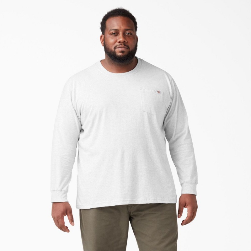 White Dickies Heavyweight Long Sleeve Pocket Men's T-Shirt | 431-IRSXYQ