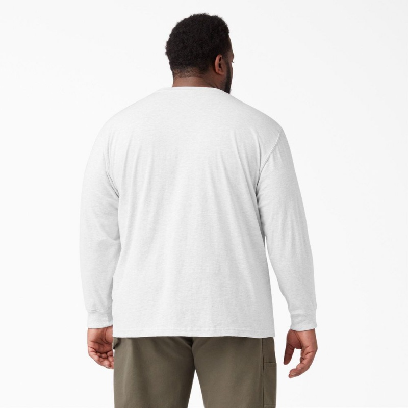 White Dickies Heavyweight Long Sleeve Pocket Men's T-Shirt | 431-IRSXYQ