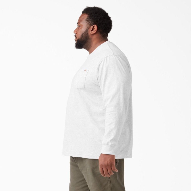 White Dickies Heavyweight Long Sleeve Pocket Men's T-Shirt | 431-IRSXYQ