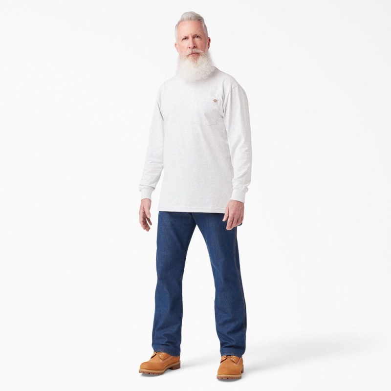 White Dickies Heavyweight Long Sleeve Pocket Men's T-Shirt | 431-IRSXYQ