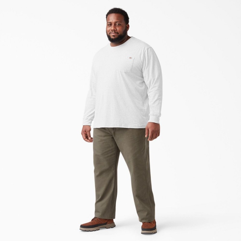 White Dickies Heavyweight Long Sleeve Pocket Men's T-Shirt | 431-IRSXYQ