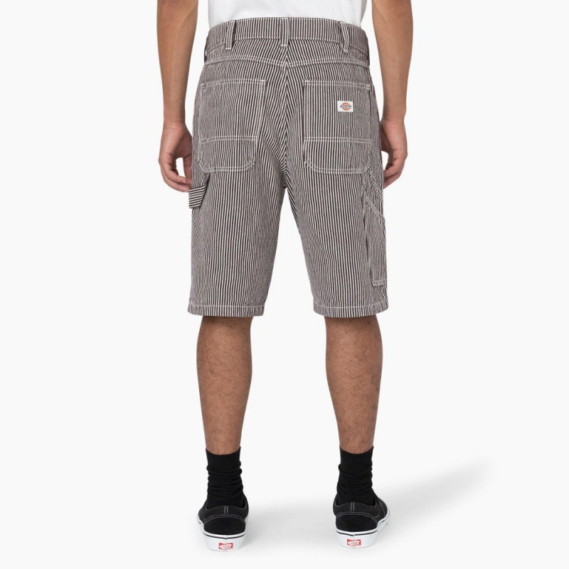 White Dickies Hickory Stripe Relaxed Fit Carpenter Men's Shorts | 193-QZDTVU