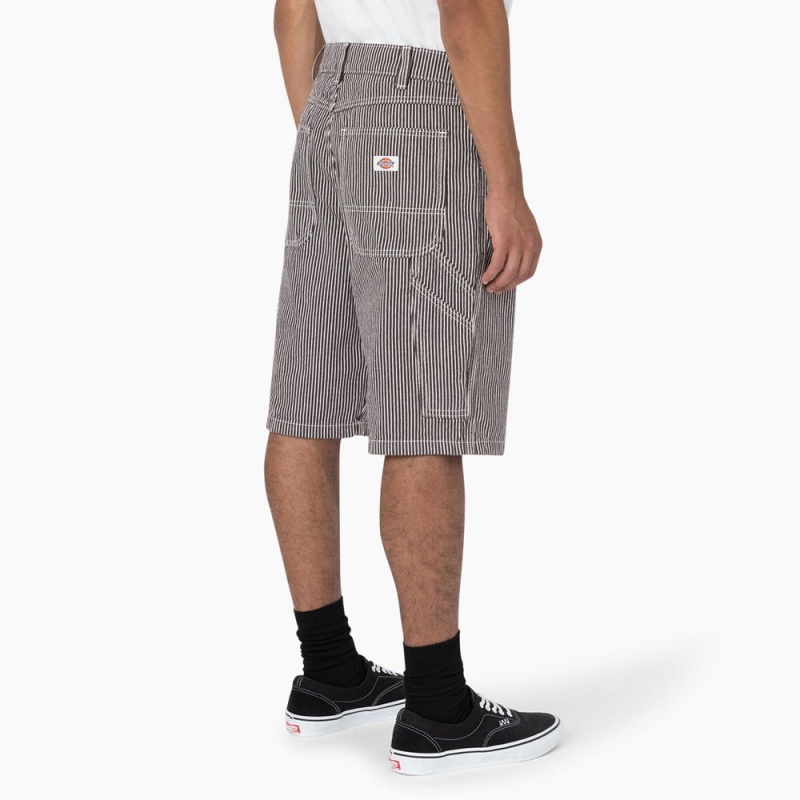 White Dickies Hickory Stripe Relaxed Fit Carpenter Men's Shorts | 193-QZDTVU