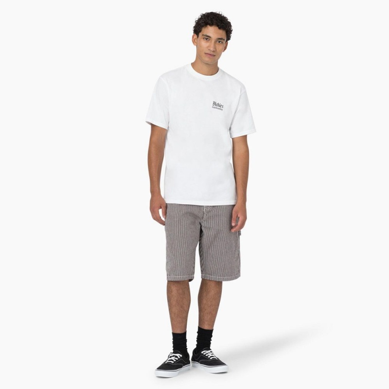 White Dickies Hickory Stripe Relaxed Fit Carpenter Men's Shorts | 193-QZDTVU