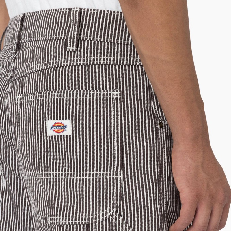 White Dickies Hickory Stripe Relaxed Fit Carpenter Men's Shorts | 193-QZDTVU