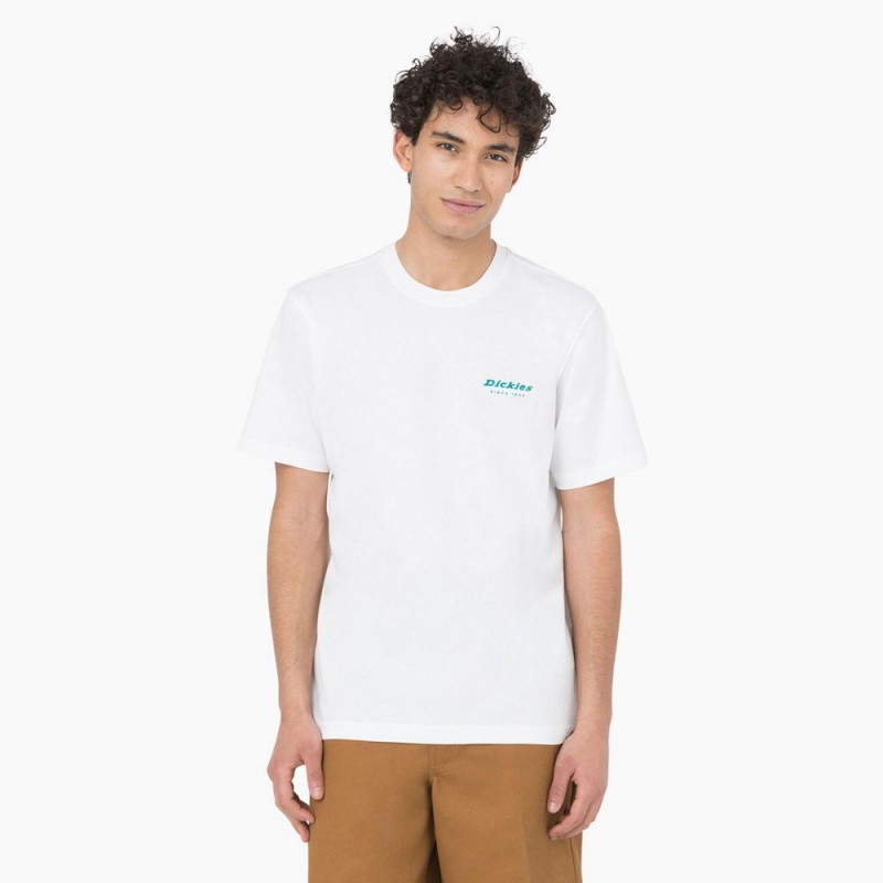 White Dickies Leesburg Short Sleeve Men's T-Shirt | 721-HXGPFT