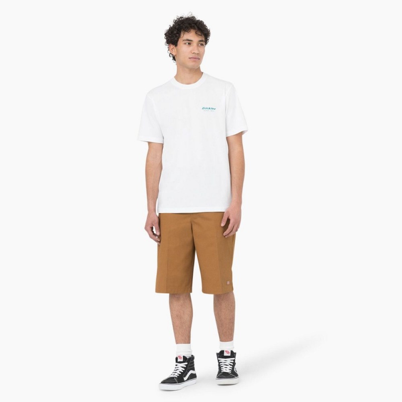 White Dickies Leesburg Short Sleeve Men's T-Shirt | 721-HXGPFT