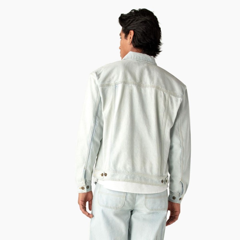 White Dickies Madison Denim Men's Jacket | 609-HEJRDW