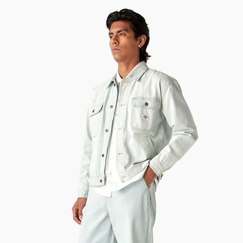 White Dickies Madison Denim Men's Jacket | 609-HEJRDW