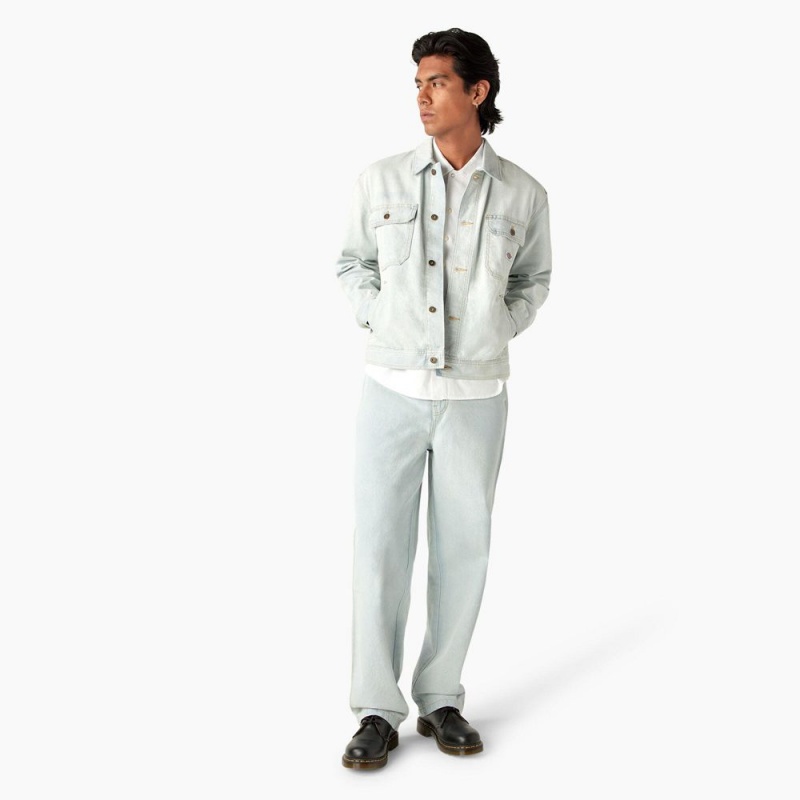 White Dickies Madison Denim Men's Jacket | 609-HEJRDW