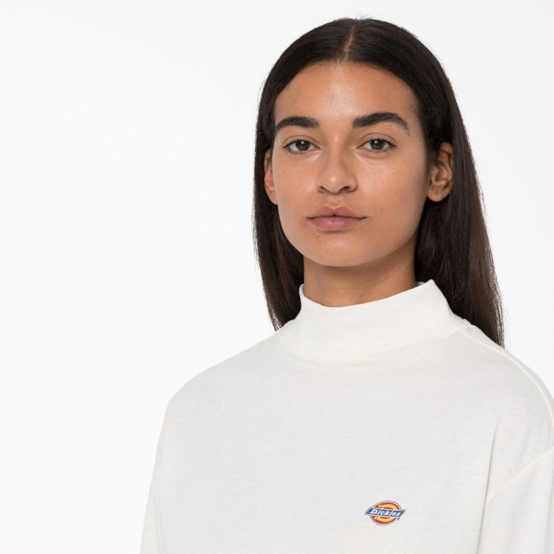 White Dickies Mapleton High Neck Long Sleeve Women's T-Shirt | 270-PTVSFR