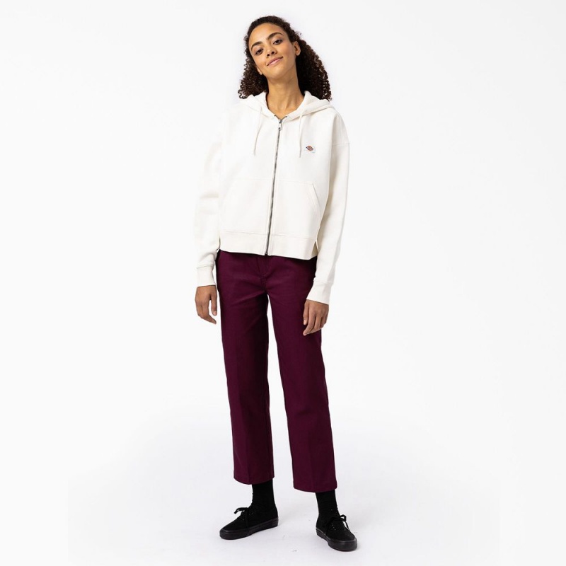 White Dickies Oakport Zip Women's Hoodie | 678-PYLCMS